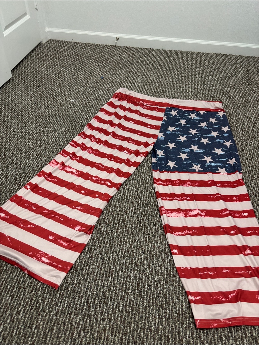Women’s Boot Flare Pants - Stars & Stripes Print - Red, White & Blue